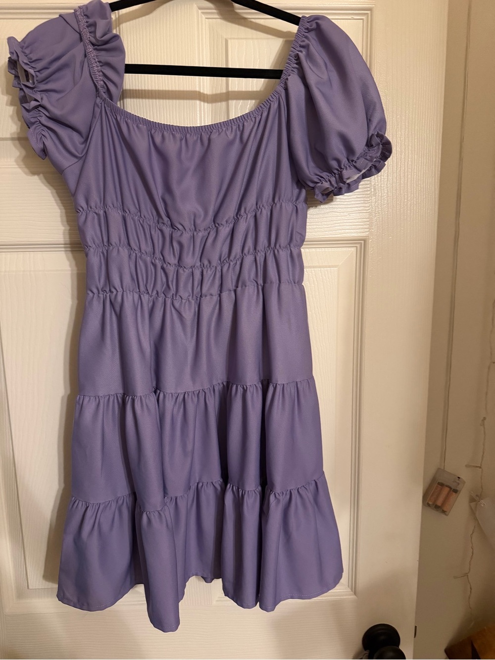 Lavender Puff-Sleeve Tiered Dress